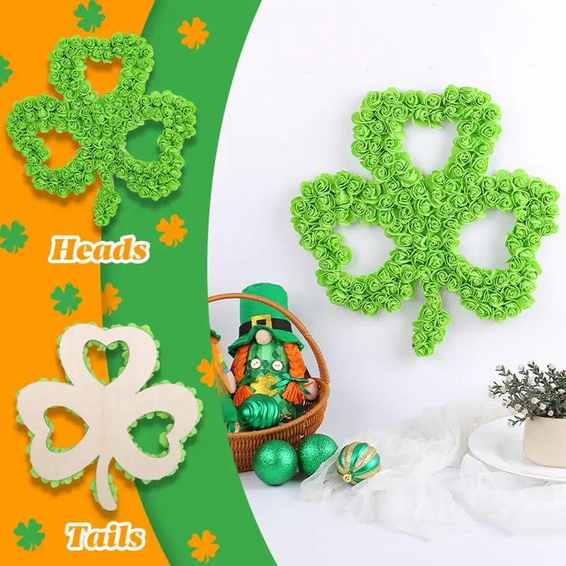 St Patricks Day Wreath 16 Inches Green Shamrock Door Wreath Irish Holiday Decorations Removable Leave For Wall Window Porch Home