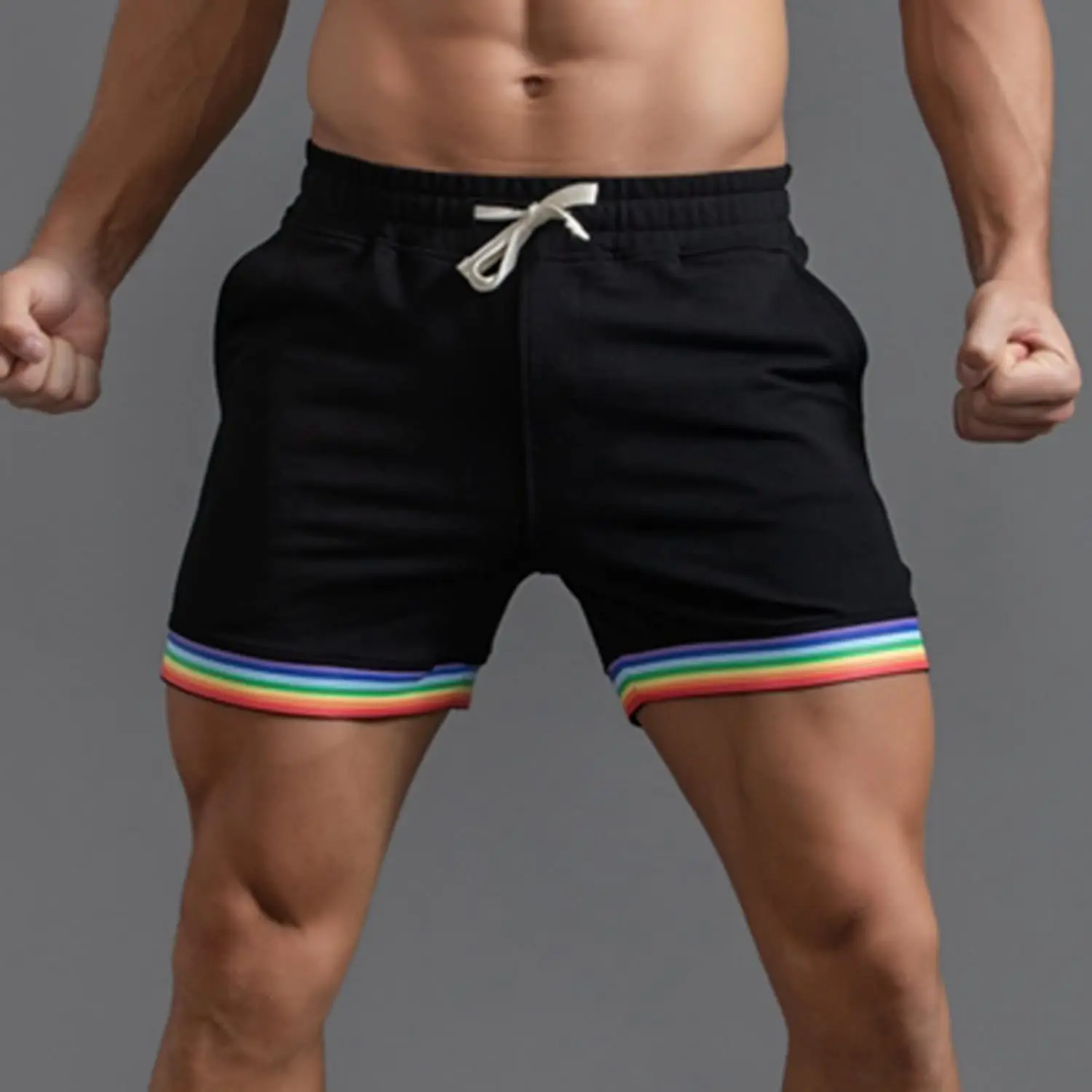 Mannen Rainbow Pride Shorts Zomer Veelkleurige Streep Shorts Broek Zak Trekkoord Losse Casual Gym Sport Hardloopshorts