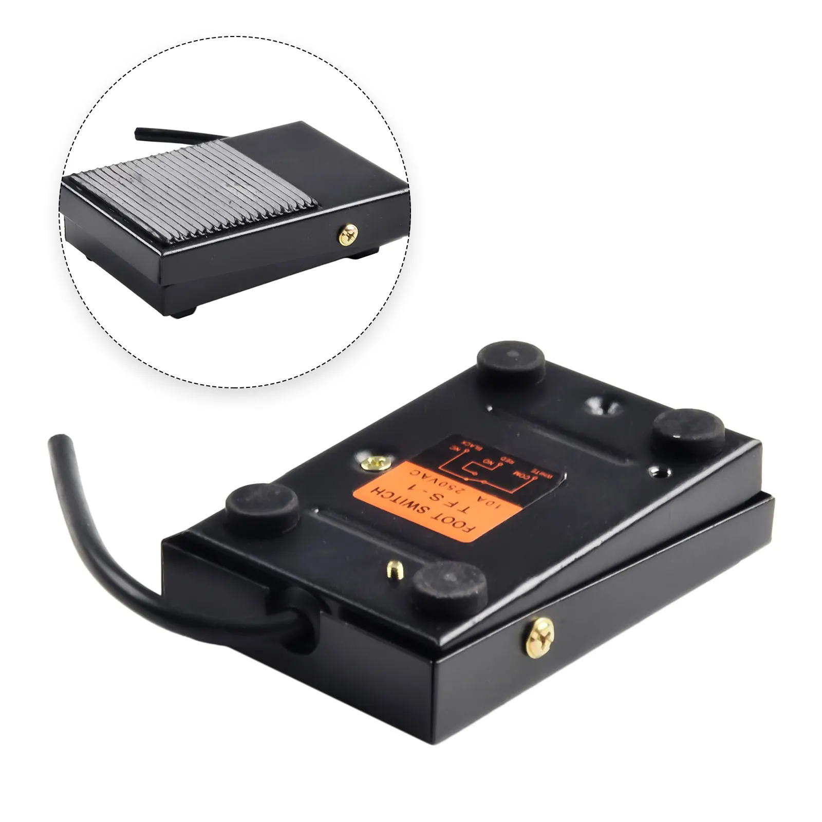 Electric Foot Pedal Switch TFS1 10A SPDT with for rugged Iron Shell Non Slip Pedal and 16cm Wire for Easy Installation