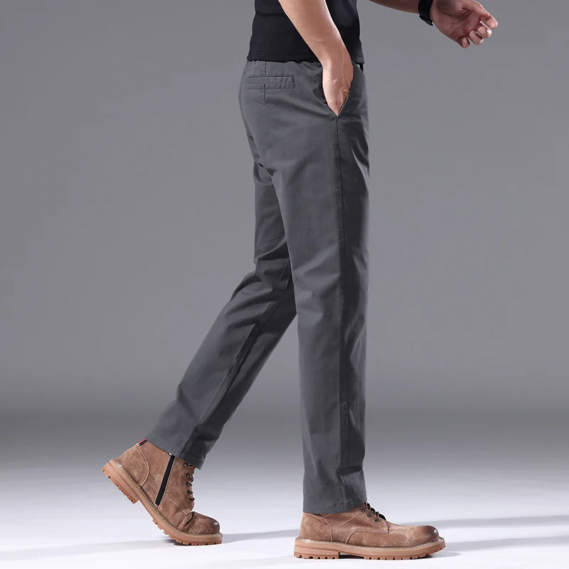 Pantalones rectos de negocios clásicos para hombre, pantalón informal versátil con cintura elástica, color caqui, negro y gris, Otoño, 2024