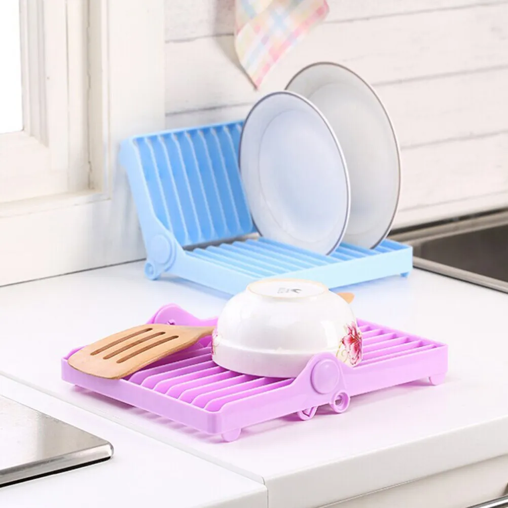 Foldable Plastic Dish Rack White 20x15cm Space Saving Kitchen Drying Rack for Plates Bowls Cups Utensil Drainer Tableware