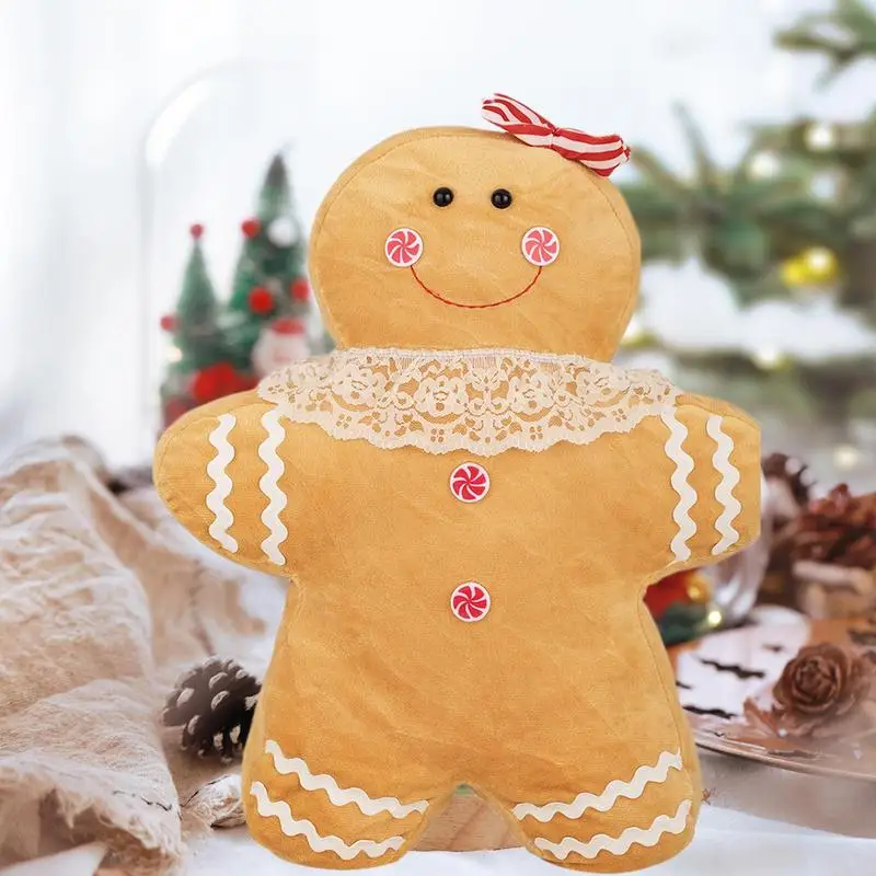 Plush Gingerbread Man Christmas Plush Pillows Gingerbread Stuffed Doll 50cm/19.7inch Christmas Plush Figures Cookie Plush Doll