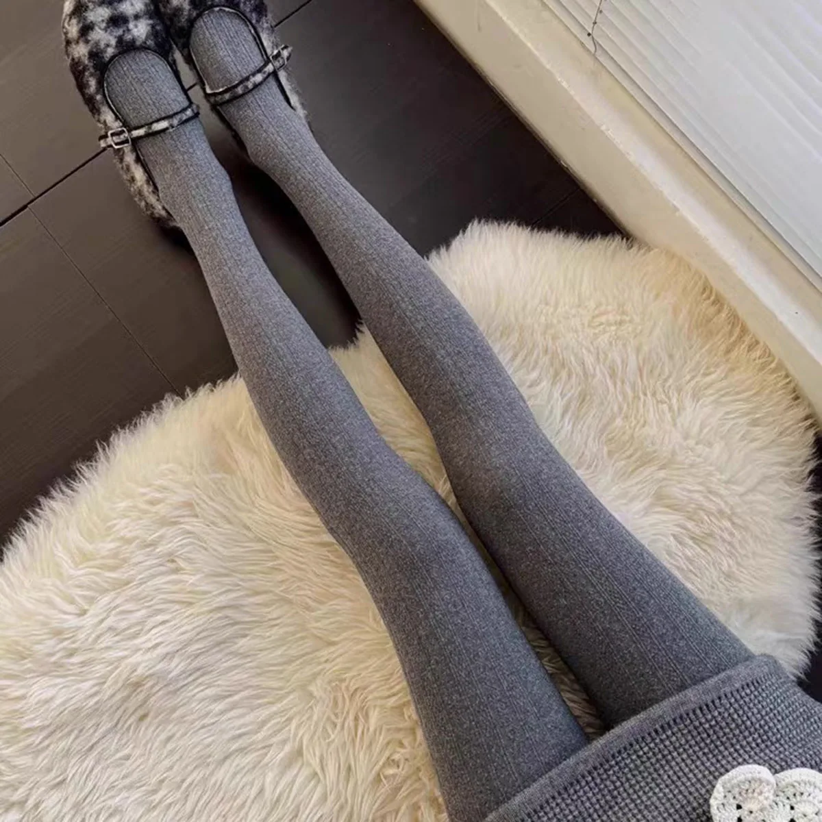 Winter-Strick-Strumpfhose für Damen, sexy, einfarbig, Baumwolle, gestreift, Skinny-Leggings, Strumpfhose, neue Streetwear – Detail 5