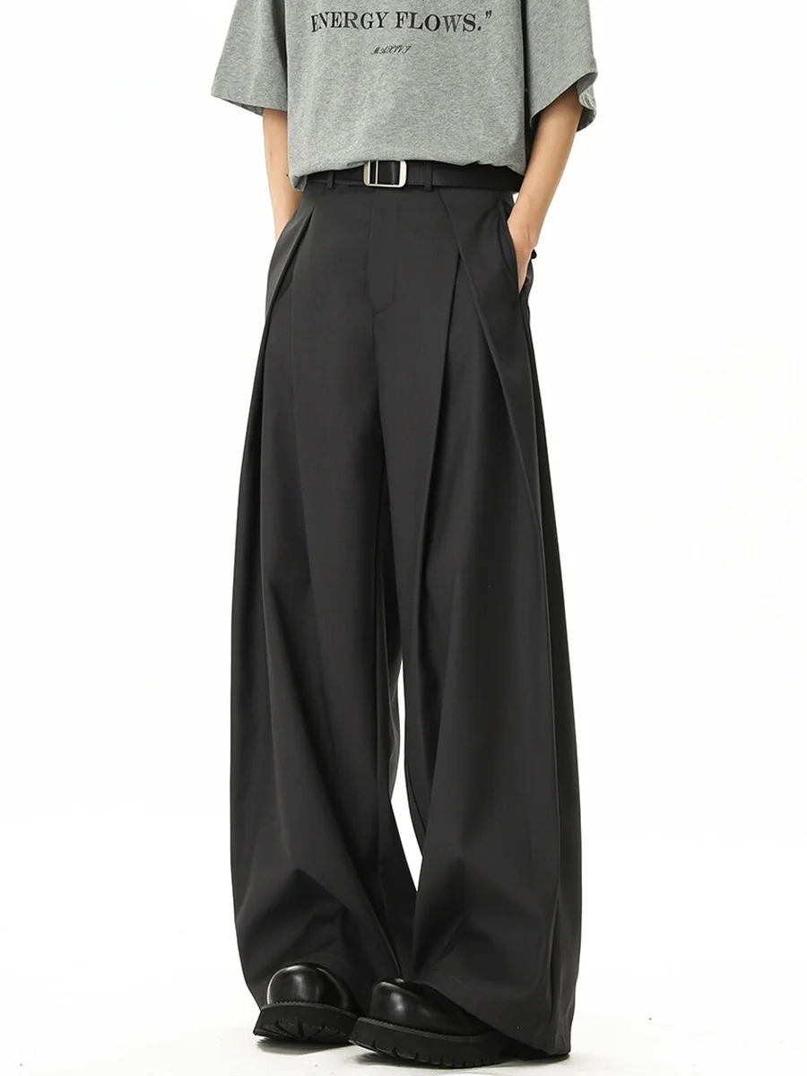 

Bla повседневные мужские брюки из ледяного шелка для отдыха, летние брюки с прямыми штанинами и высокой талией, дышащие, сложенные подол, модные длинные брюки...