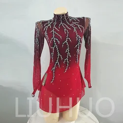 LIUHUO Ice Figure Skating Dress Girls Red Women Teens Stretchy Spandex Competition Wholesale