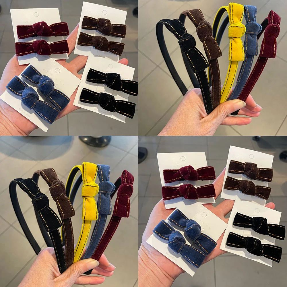 

3pc Fashion Vintage Advanced Solid Velvet Bow Hairband Hairpin for Women Girls Elegant Korean Hair Hoops Headband Accessories