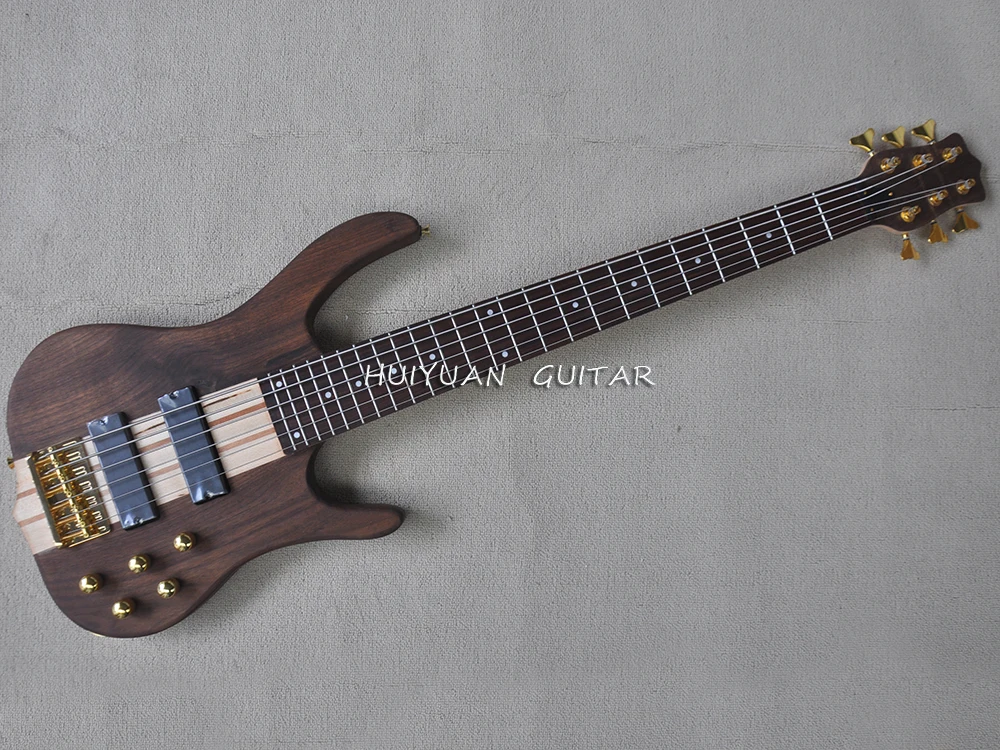 6 Strings Walnut Electric Bass Guitar with Rosewood Fretboard,24 Frets,Neck Through Body,Customized Logo/Color Available