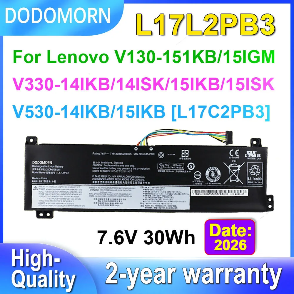 DODOMORN Battery For IdeaPad V530/V330-15IKB 14IKB 15ISK 14ISK V130-15IKB 15IGM Series Laptop L17M2PB3 L17C2PB3 L17L2PB3 OEM
