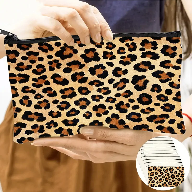 2/6 Piece Set with Random Styles, Leopard Print Pencil Case, Colorful Leopard Print Large-Capacity Makeup Bag, Large Coin Purse, Toiletry Storage Bag, Women's Evening Bag