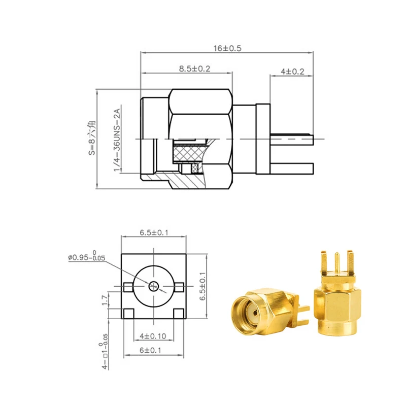 5 Stück RP-SMA Stecker Gerade Ausführung Positiv 4-Pin PCB-Platinensockel 1,6mm Abstand SMA Antennenbasis – Detail 2
