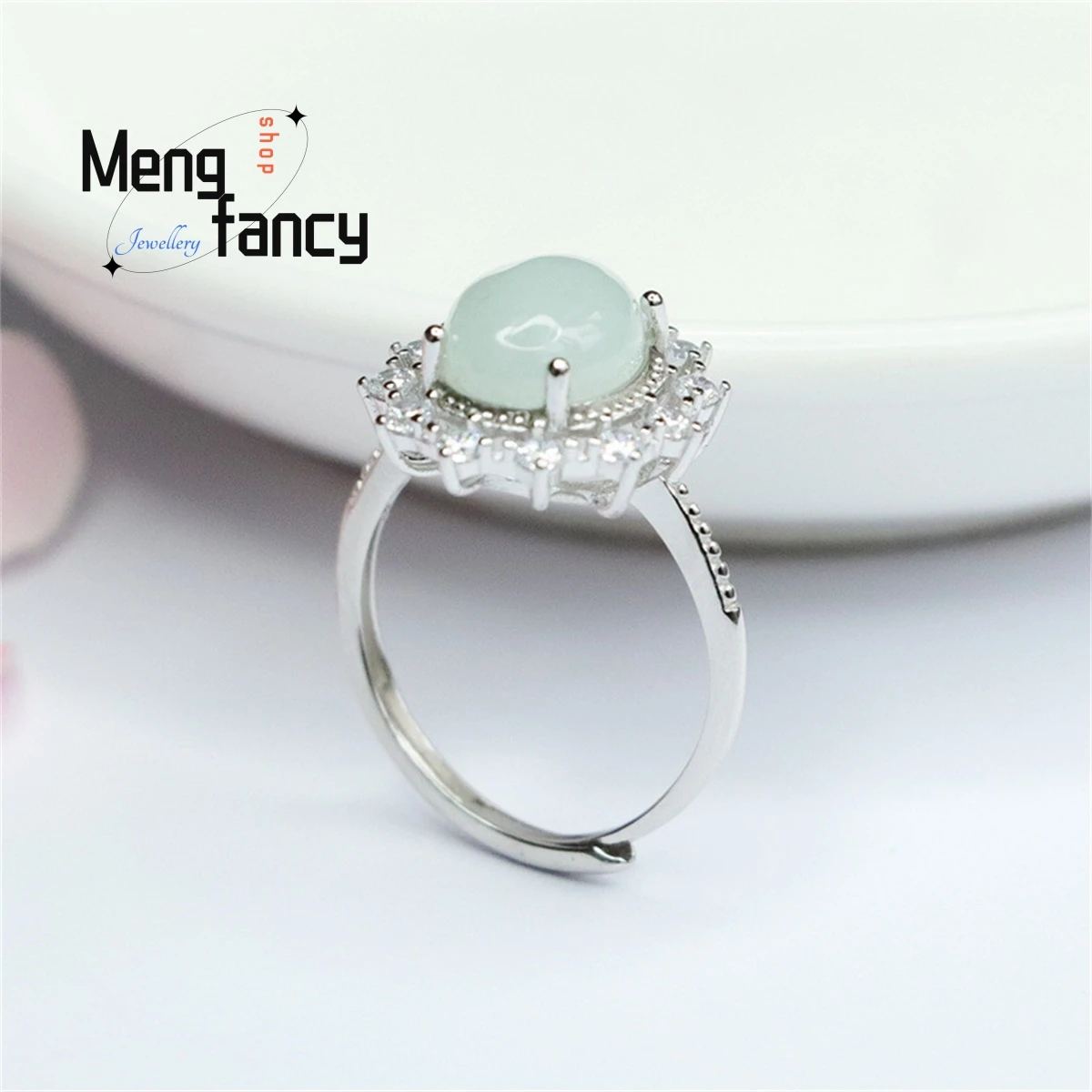 Anillo de plata S925 Natural con incrustaciones de Jade, sortija de sol con cara de huevo de hielo, Simple, elegante, personalizado, versátil, joyería de lujo exquisita