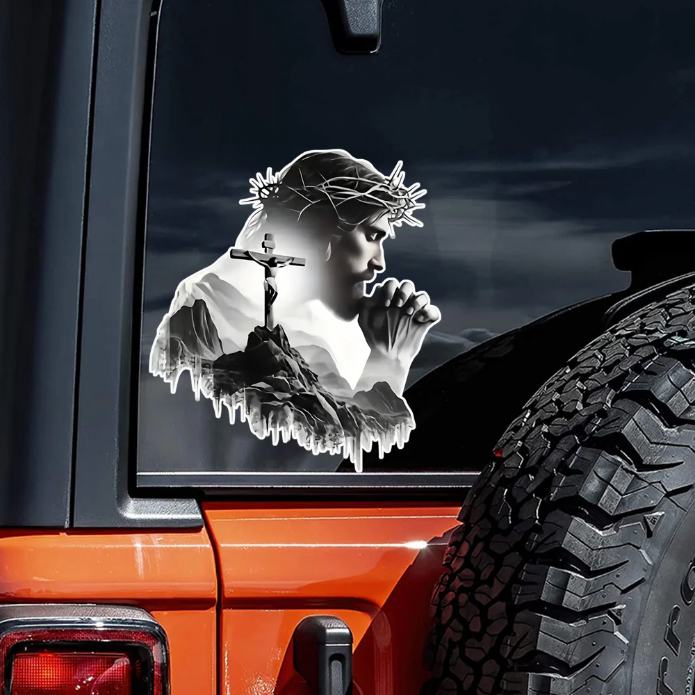 1pc Prayer Faith Car Sticker Mountain Scenery Personalized Sticker Vinyl Waterproof Sunscreen. Durable Self-Adhesive Sticker