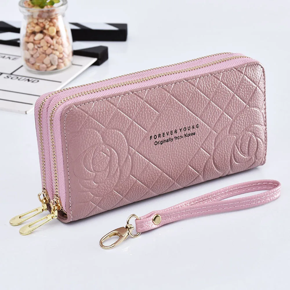 New Hot Sale Rose Pattern Square Women Coin Purse Solid Color Card Holder Minimalist Design Leather Wallets For Ladies