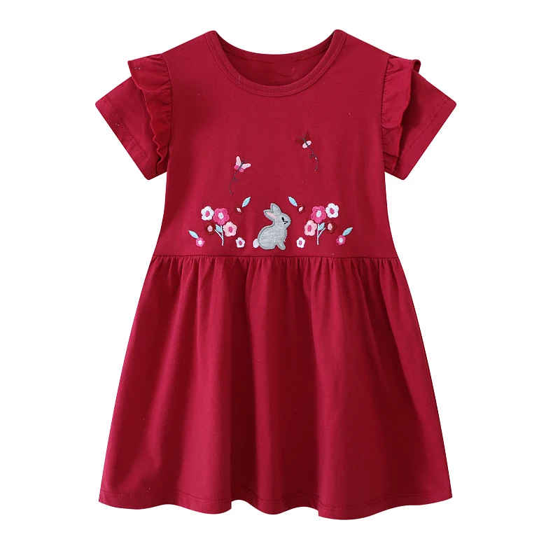 Little Maven 2026 Summer Cotton Toddler Clothes for Girls Cartoon Flowers Rabbits Short Sleeves Dresses Children's Clothing