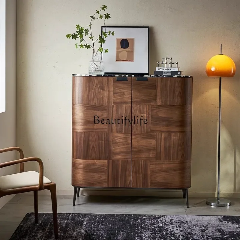 

02 Walnut dining side cabinet Nordic Japanese living room light luxury solid wood wine cabinet simple