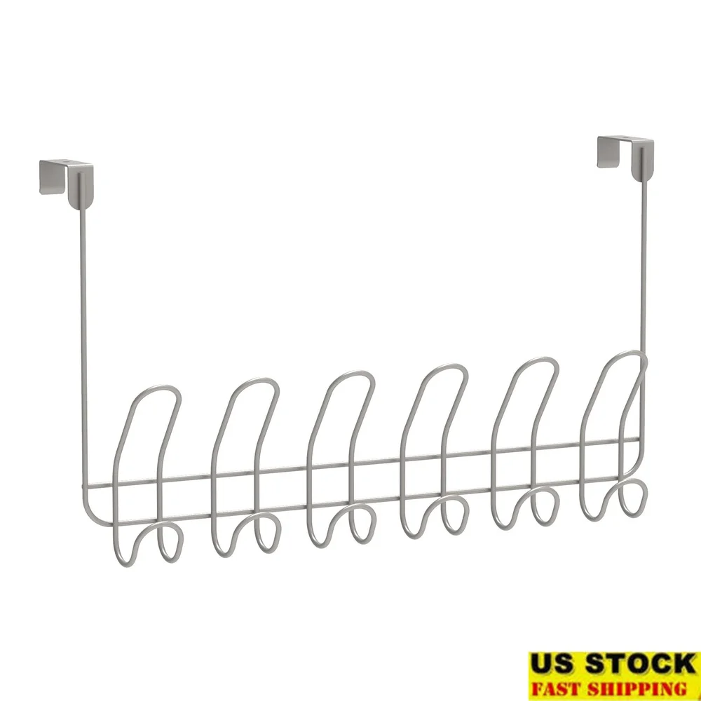 

Over-the-Door 6-Hook Rack Durable Metal Storage Solution Towels Robes Clothes Easy Installation No Drilling Satin Nickel Finish
