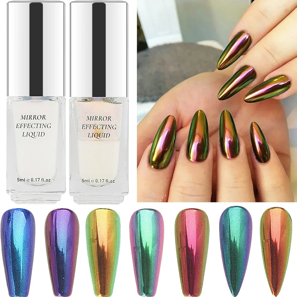 

5ml Chrome Nail Gel Aurora Powder Liquid Metallic Mirror Effect Semi-permanent Varnish No Dust Gel Manicure Materials LEBBJ01