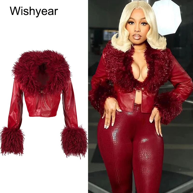 Elegant Faux Fur Long Sleeve Coat Autumn Winter Suede Women Sexy Street Moto Biker Plush Short Jacke