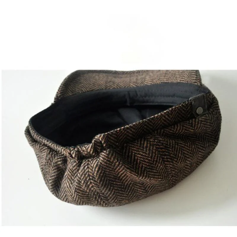 Mannen Retro Baret Britse Hoed Wolmix Vintage Visgraat Tweed Mannen Casual Krantenjongen Hoed Platte Pet