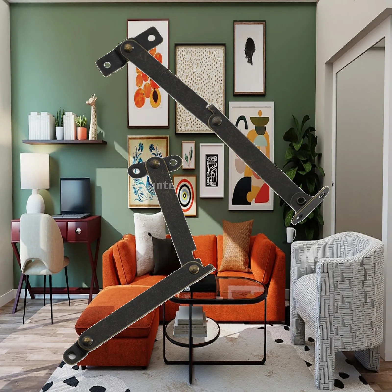 Iron Cabinet Door Lid Support Hinges Retro Folding Stay Bracket for Wooden Box and Furniture Repair