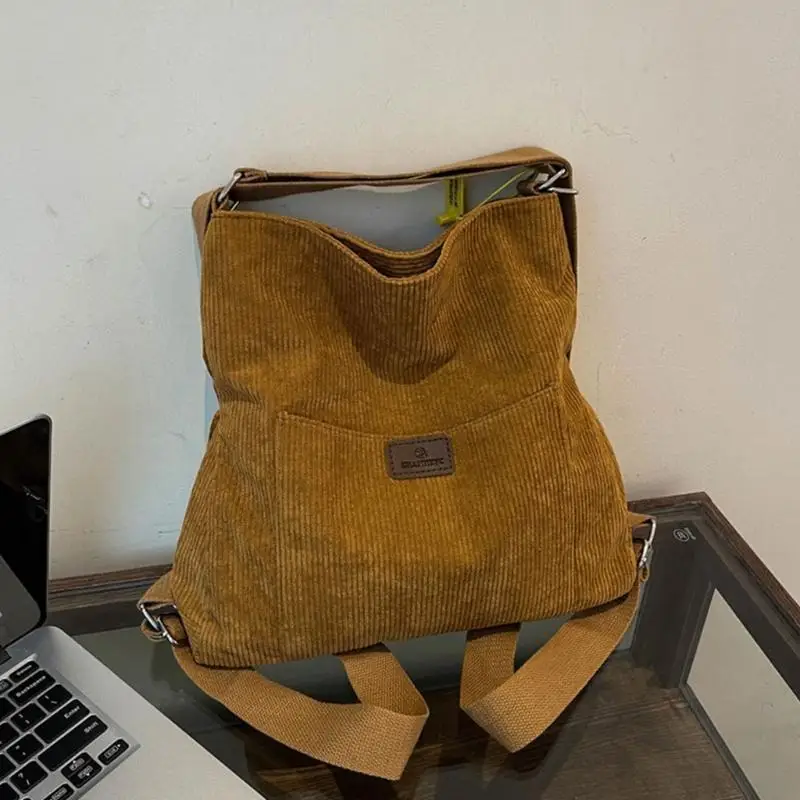 

340D Stylish Backpack Large Capacity Rucksacks Adjustable Strap Corduroy Crossbody Bag for Handheld or Shoulder Wear