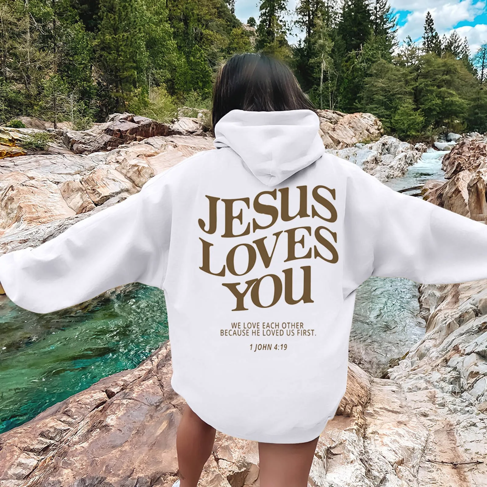 Jesus Loves You Oversized Graphic Hoodie Women Hip Hop Vintage Hooded Sweatshirts Pullover Tops For Women Trendy Aesthetic Top