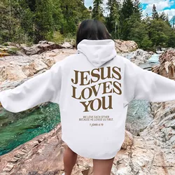 Jesus Loves You Respzed Graphic Hoodie for Women, Hip Hop, Vintage Hooded PVD Pullover, Y-for-Women, ChimAesthetic Top