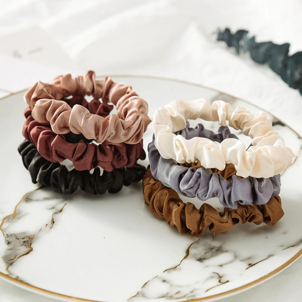 

6Pcs Minimalist Elegant Silk Simulation Hair Scrunchies Solid Color Elastic Hair Ties Loop Ponytail Accessories for Women