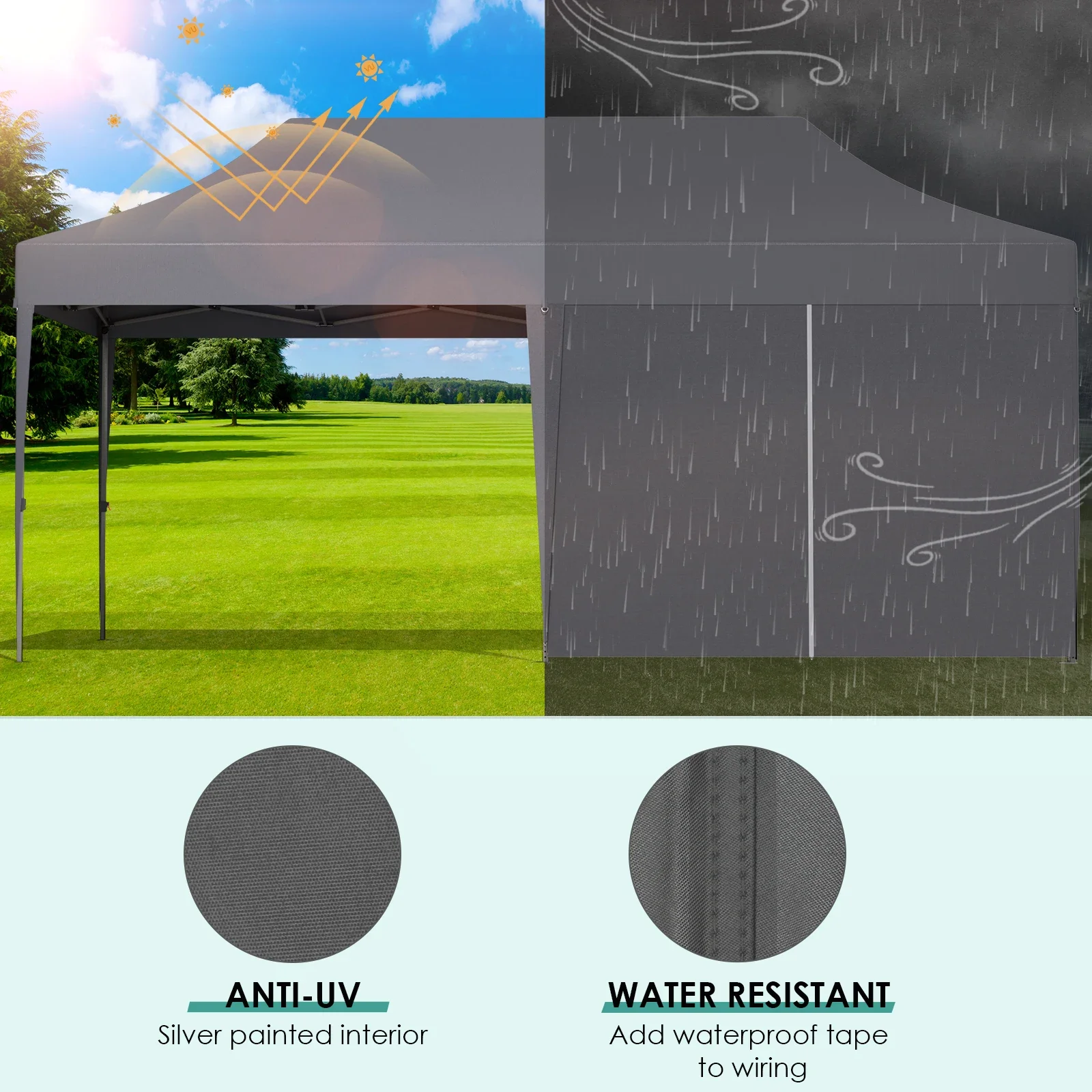 جناح المنبثقة أكشاك 3x6 متر مقاوم للماء أكشاك قابلة للطي خيمة حفلة مع 6 لوحات جانبية UV 50 + ارتفاع قابل للتعديل 2-3 متر