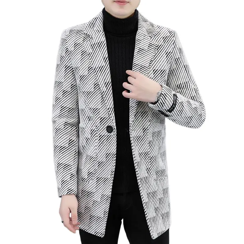 

High-quality, fashionable and stylish winter new mid-length woolen suit coat with cotton, men's golden mink velvet windbreaker j