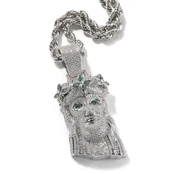 Hip Hop 5A+ CZ Stone Paved Bling Ice Out Cross Pattern JESUS PIECE Pendants Necklaces for Men Rapper Jewelry Gold Silver Color