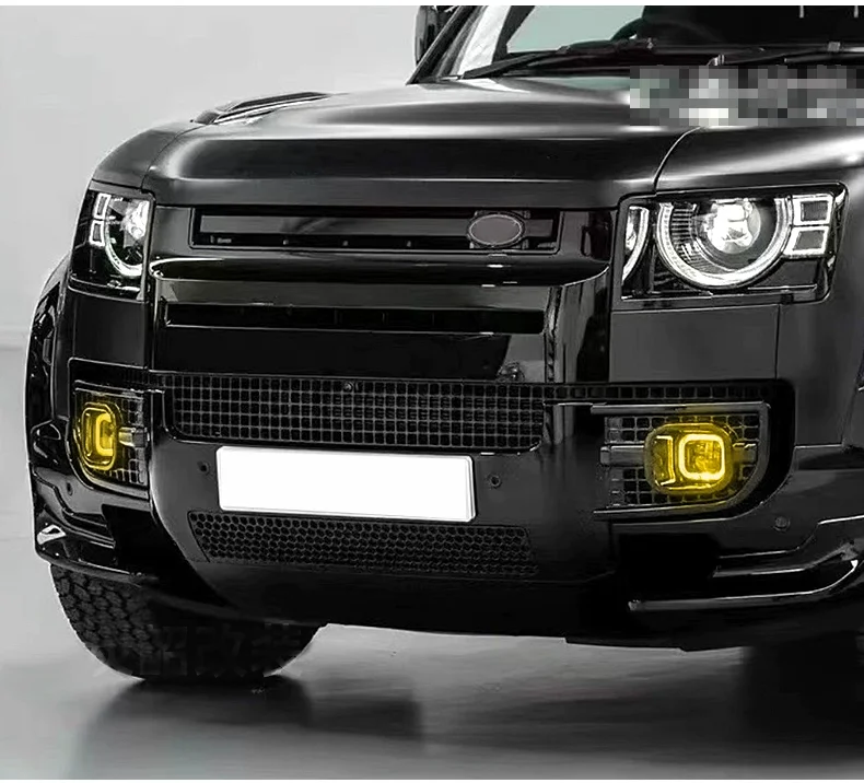 Car accessories For LR Defender 2020-2024 Front Square LED intake Yellow Fog Light Grill DRL