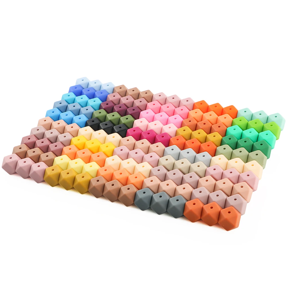 15 teile/los 14mm Sechseckige Silikon Perlen Kombination Set Für Schmuck DIY Armband Halskette Schlüsselbund Etc Handgemachte Accessoires