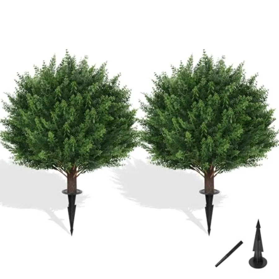 

Искусственное кипарисовое дерево-топиарий с кольцом для крепления к земле, набор из 2 искусственных кустов, имитация вечнозеленого дерева для веранды, искусственное растение