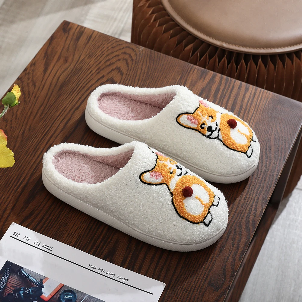 Sandal anjing mewah, sepatu anjing kartun hewan Anti Slip-on rumah nyaman termal Corgi untuk dalam ruangan kamar tidur