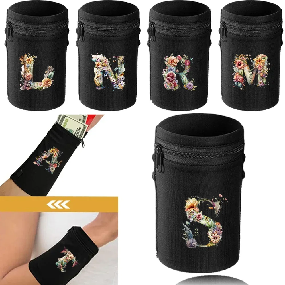 Sports Wristband Bags Protector Running Sport Safety Black Series Support Brace Wrap Wristband Floral Letter Style Wrist Bag