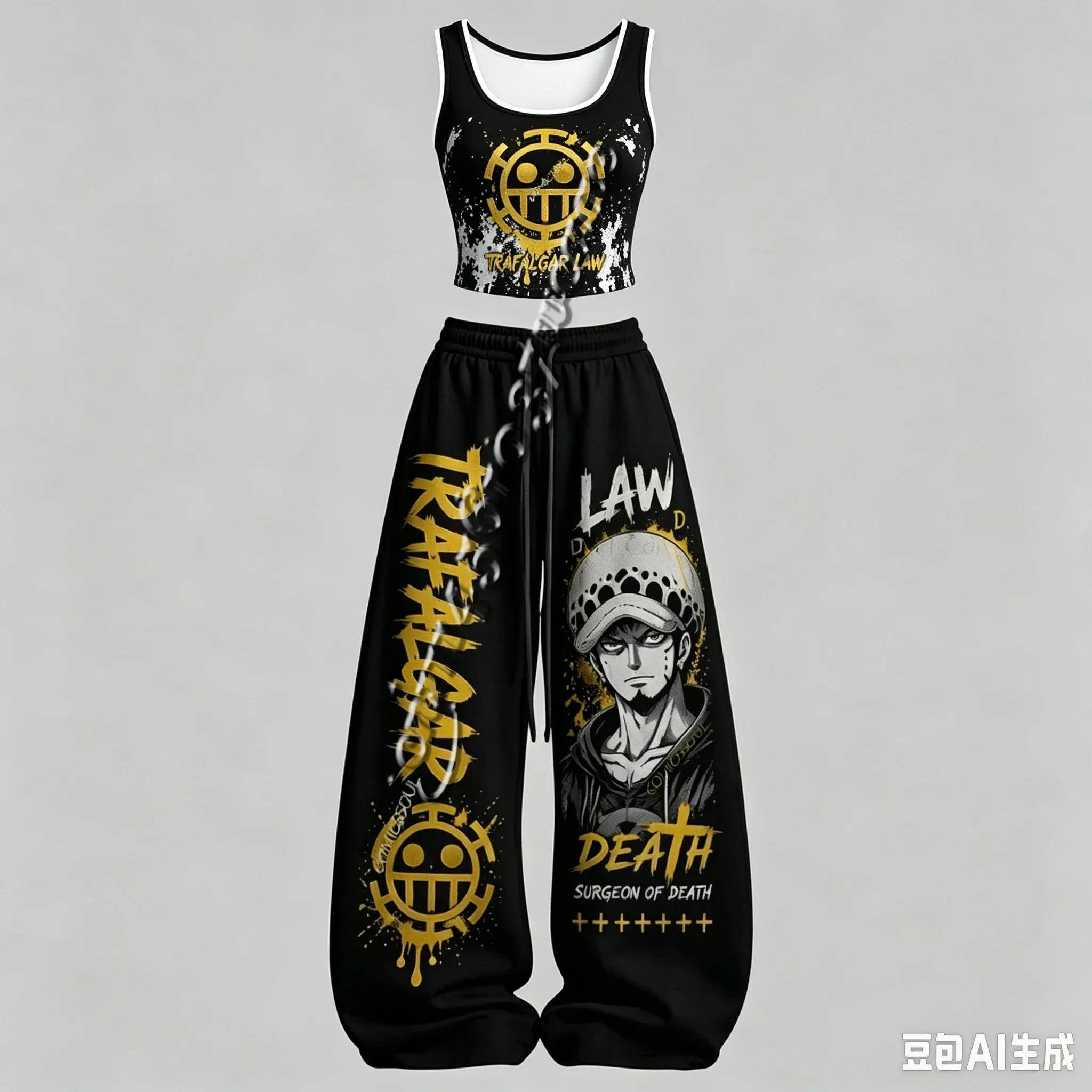 FamilyMatching Neues One Piece Zoro Ace Robin Law Serie Anime-Charakter Tanktop Weite Hose Set Unisex Anime 2-Teiliges Outfit – Detail 7