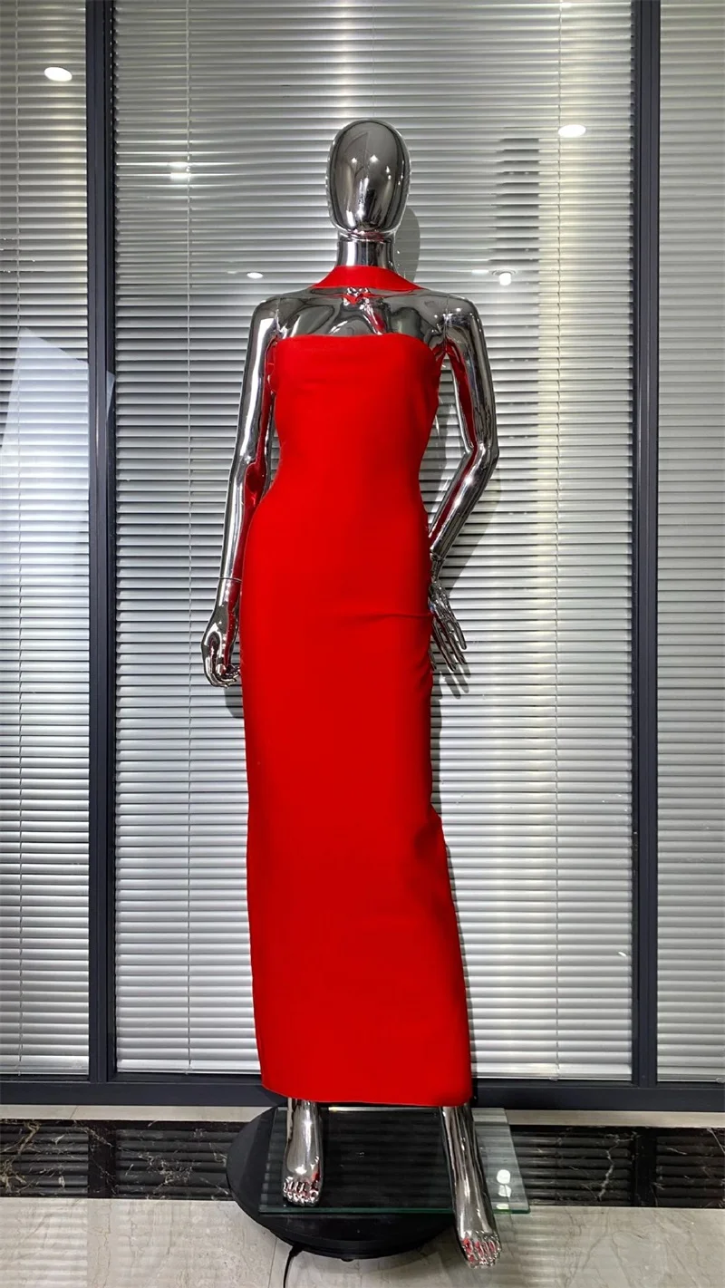 ชุดราตรีสีแดงแบบผูกคอ สายเดี่ยว แขนกุด ทรงเข้ารูป ยาว หรูหรา เหมาะสำหรับงานปาร์ตี้ งานพรอม งานวันเกิด หรืองานเฉลิมฉลองต่างๆ