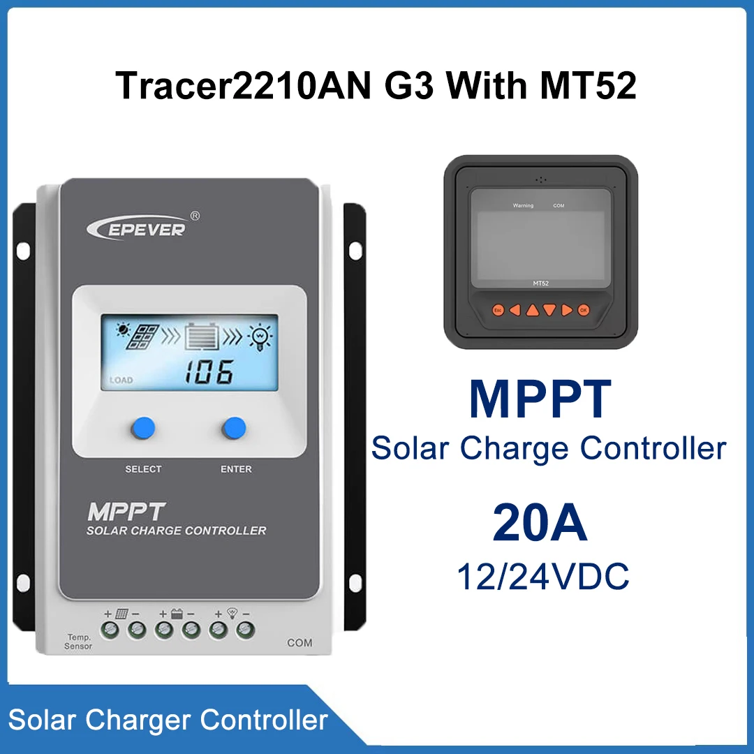 EPEVER Tracer2210AN G3 MPPT Controller 20A 12V24VDC Itfeatures Adaptive 3-stage Charging Mode Solar Charge Controller