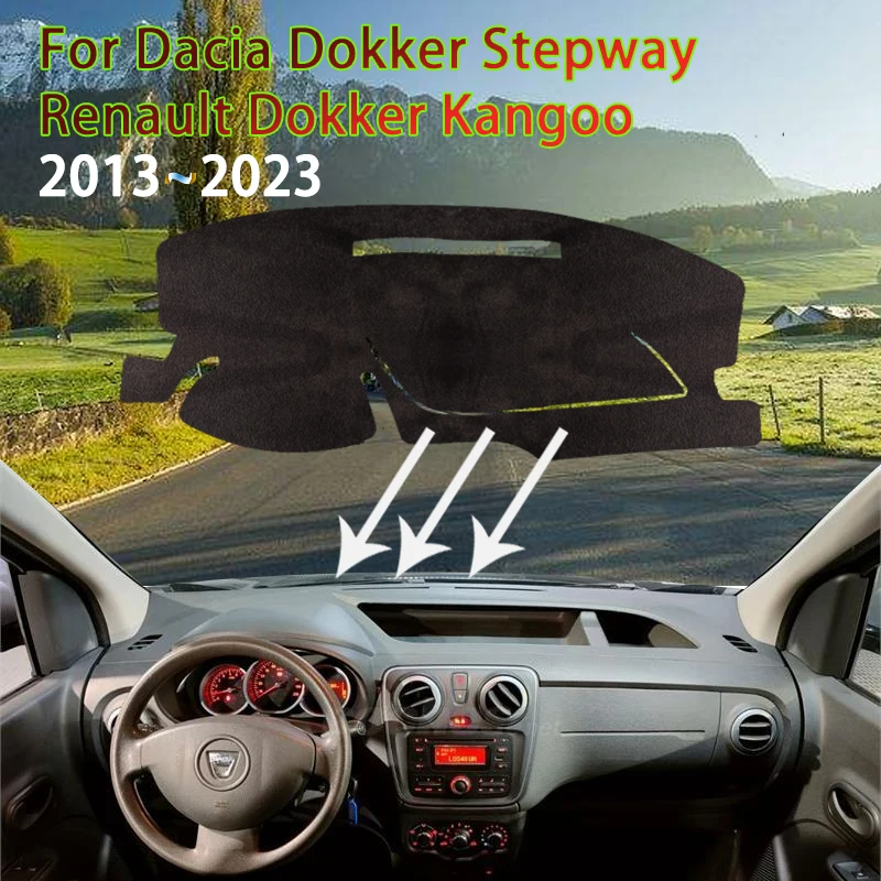 Dla Dacia Dokker Stepway Renault Dokker 2013 ~ 2023 Auto Dashboard Cover Sunshade Anti-Slip Mat Carpet Pad Cushion Akcesoria samochodowe