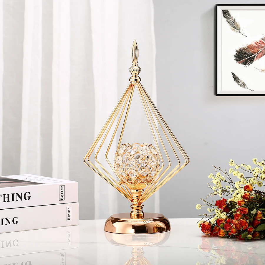 1pc Crystal Golden Flower Vase Candle Holder Candlestick For Home Decor For Dining Table Decor Weddeing Ramadan Flower Pot