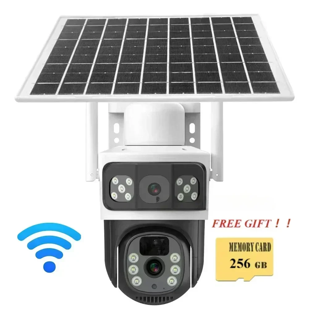 Cámara Solar de doble lente 4K, 8MP, 4G, memoria gratuita de 256G, regalo, seguimiento de pantallas duales, WIFI para exteriores, cámara IP de vigilancia CCTV de seguridad