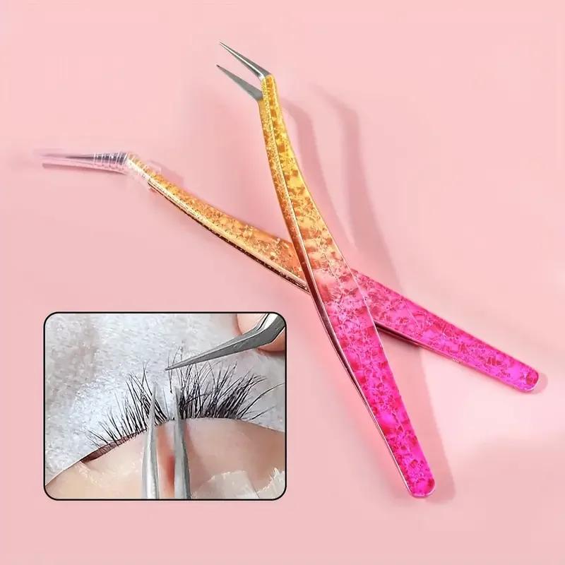 まつげエクステピンセット,高品質のステンレス鋼の精密ピンセット,湾曲したまっすぐな先端,完璧な眉の形,1個,3個