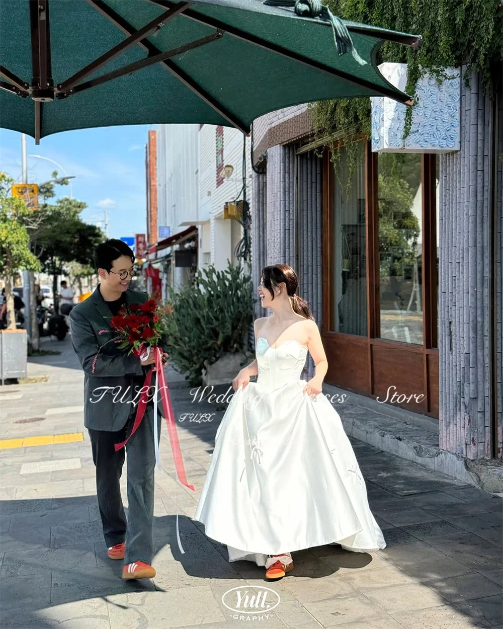 TULX – robe de mariée élégante en Satin, manches assorties, séance Photo coréenne, ligne A, sans bretelles, Corset Long, personnalisée