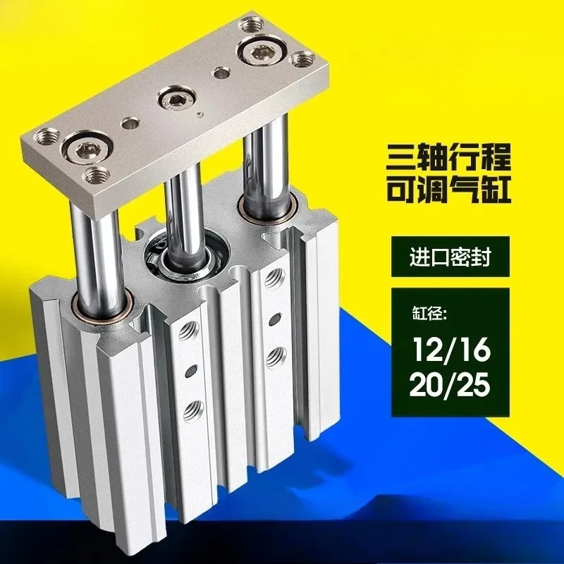 MGPL Series Three-Axis Three-Rod Guide Cylinder - Bore Sizes 12/16/20/25/32/40, Strokes 10-30-50-75-100-200Z, Pneumatic Componen