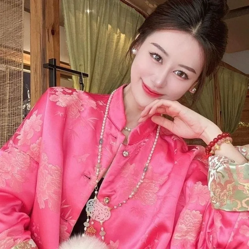 

New Unique Super Good-looking Jacket Age-reducing Fashion Clothes New Chinese Style Comfortable Pink Double-sided Coat Women