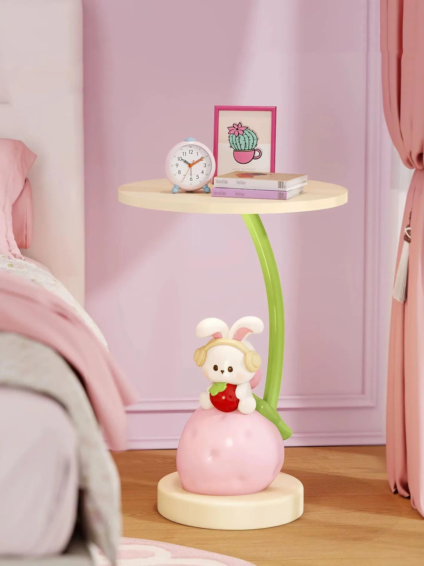 Strawberry Rabbit Coffee Table Furniture Cute Table Cartoon Rabbit Round Table Sofa Side Table Home Decoration Bedside Table