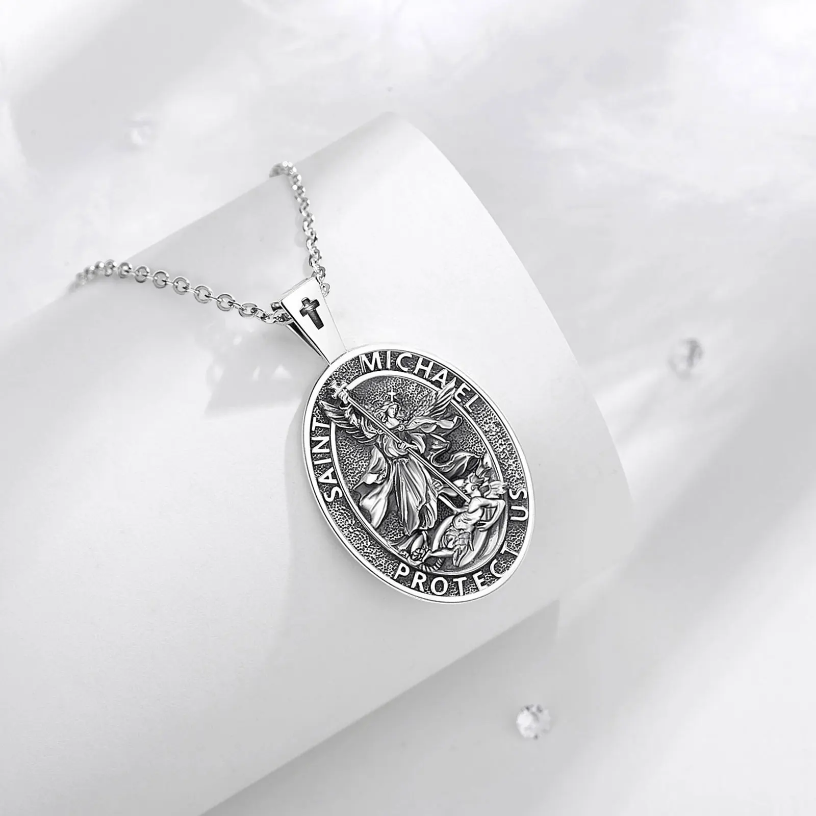 Imagem -04 - Eudora-saint Michael Padroeiro Colar para Homens 925 Sterling Silver Anjo Medalhão Pingente em Relevo Vintage Jóias Religiosas