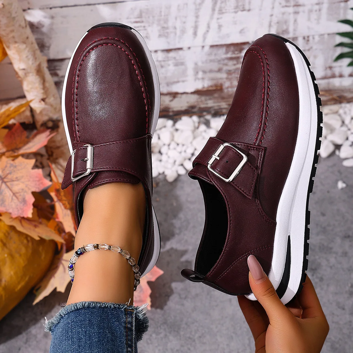 

Plus-size 2025 Spring/autumn New Women's Shoes, European and American Thick-soled Loafers, Wedge Heel Casual Single Shoes