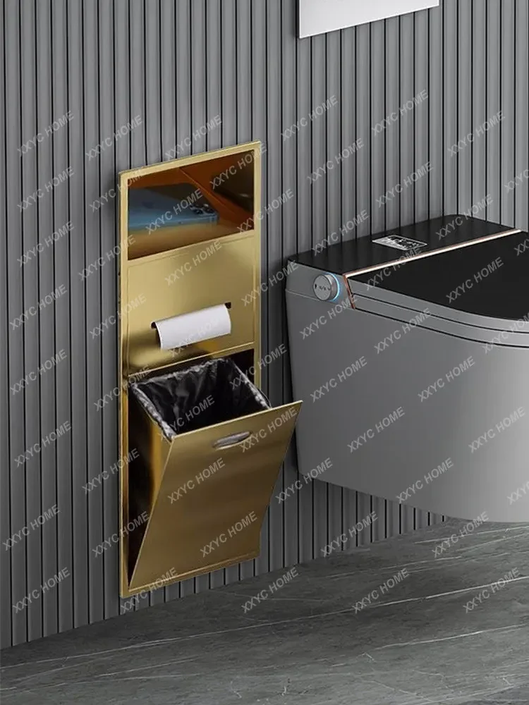 Recessed toilet trash can wall storage layer, stainless steel toilet toilet carton niche